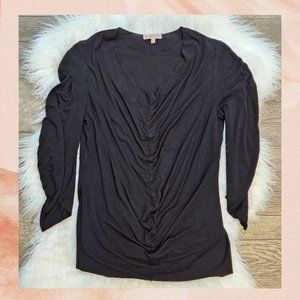 Roxanne Heptner Solid Black Fitted Rouched Tee